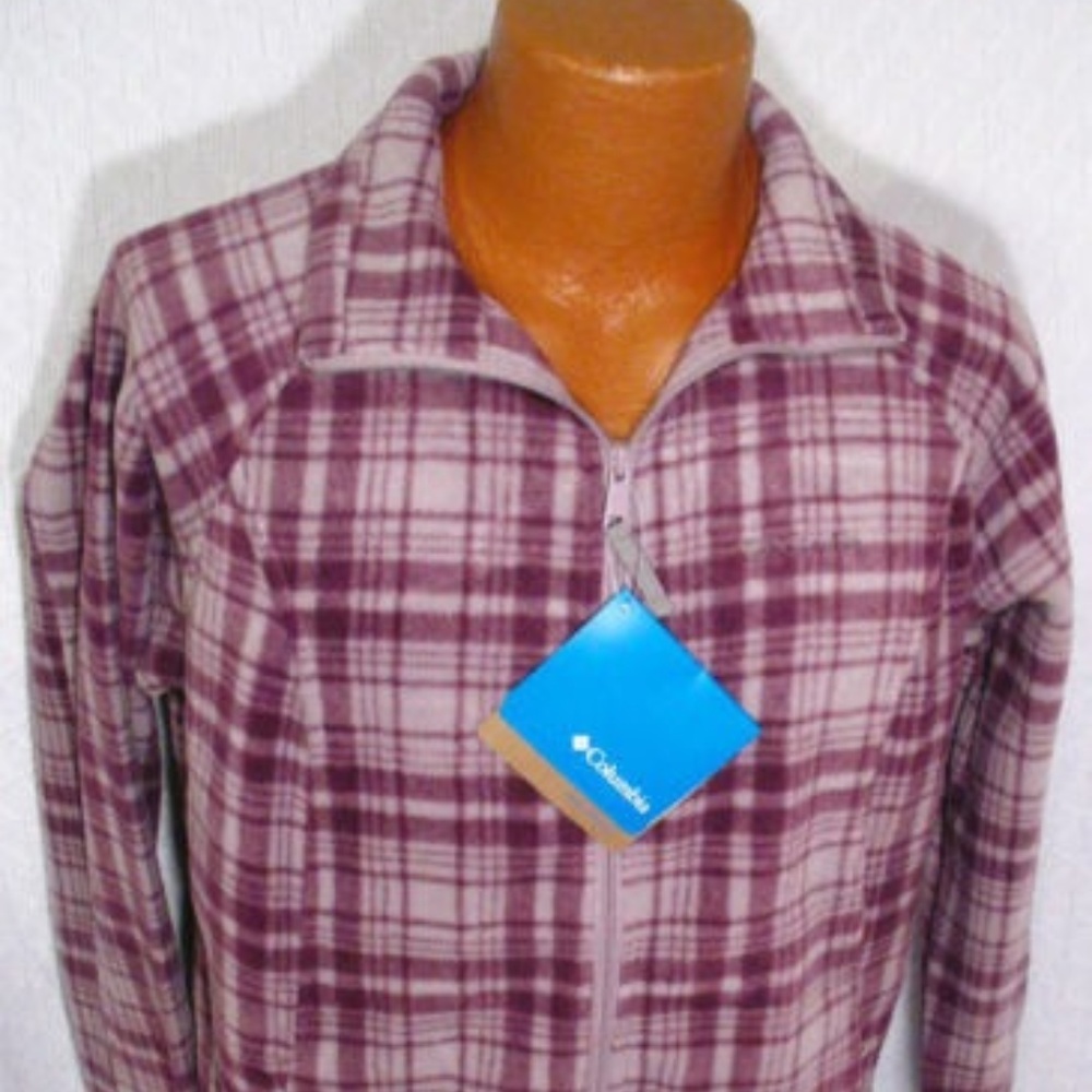 Columbia Purple Plaid Soft Fleece Full Zip Jacket - Picture 2 of 5